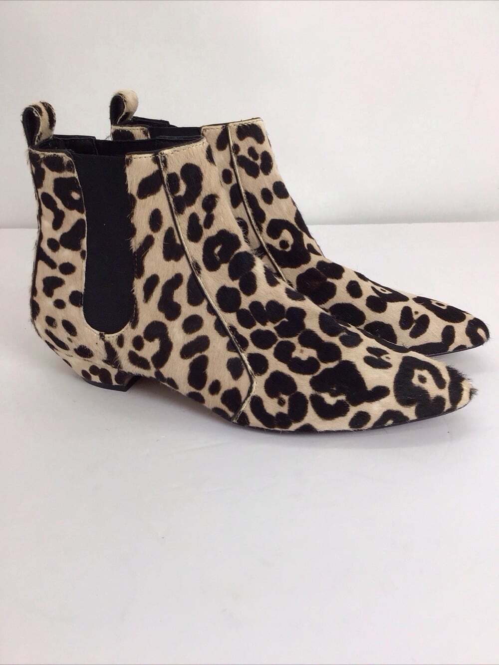 Linea Paolo Leopard Print Calf Hair Pointed Toe Chelsea Ankle Boots Womens 7M